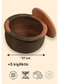 Resim Büyük Boy Toprak Kapaklı Güveç Tencere %100 Pişmiş Toprak 