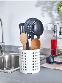 Resim Beyaz Plastik Silindir Dik Kaşıklık & Tezgah Üstü Düzenleyicii 