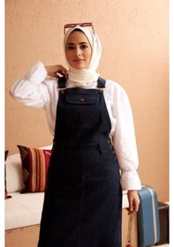 Resim Neways Cep Detaylı Jean Salopet Etek-lacivert 