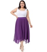 Resim Büyük Beden Asimetrik Kesim Astarlı Mor Şifon Etek-mor Mor 