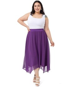 Resim Büyük Beden Asimetrik Kesim Astarlı Mor Şifon Etek-mor Mor 