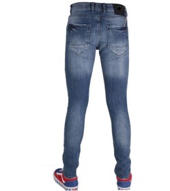 Resim Erkek İğne Kırığı Lazer İşlemeli Kot Pantalon Mavi 