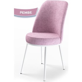 Resim Canisa Dexa Serisi, Üst Kalite Mutfak Sandalyesi,4 Adet Pembe Sandalye, Metal Beyaz Iskeletli Pembe Sandalye Beyaz Ayak 