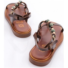 Resim Dgn 305 Kadin Yanlari Boncuk Detayli Sandalet 305-2178-R0878 Koyu Kahverengi 