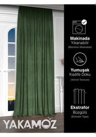 Resim Yakamoz Kadife Görünüm Sarmaşık Yeşili Ada Fon Perde Ekstraforlu Velvet Touch Serisi Sarmaşık Yeşili 