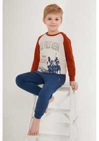 Resim U.s. Polo Assn Cools Men Beyaz Erkek Çocuk Uzun Kol Pijama Takım Bej 
