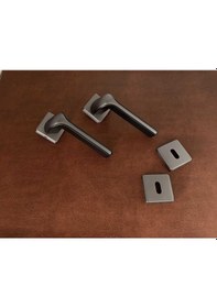 Resim Posh Mat Skoç Füme Siyah Kare Rozetli Zamak Oda Kapı Kolu 1 Takım 