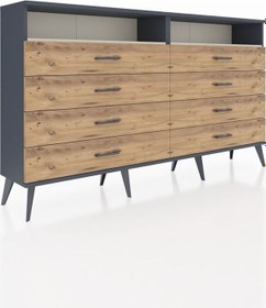 Resim Arges Konsol 2 Raflı 8 Çekmeceli 176x30x99 Antrasit-aytaşı/çam Aytası/atlas Çam - Antrasıt 