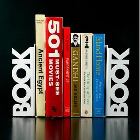 Resim BOOK Yazılı Metal Kitap Tutucu & Bookend - Beyaz 