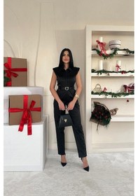 Resim Soonaksesuar Siyah Vatkalı Kemerli Tulum Siyah 