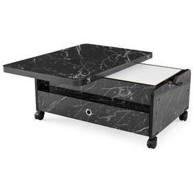 Resim Zerenland 61 Tekerlekli Akıllı Sehpa, Sihirli Sehpa, 6 Boyutlu Sehpa 90x60cm Siyah Mermer 