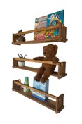 Resim RealWood Ahşap Dekoratif Çocuk Odası Rafı, Mutfak Rafı, Montessori Kitaplık 3'lü Raf 55 Cm. 