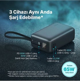 Resim Ttec Recharger Ultra LCD 30.000 mAh PD 65W USB-C Dahili Kablolu Taşınabilir Hızlı Şarj Aleti/Powerbank 