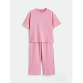 Resim LC Waikiki Lcw Kids Pembe Bisiklet Yaka Kız Çocuk Tişört ve Eşofman Altı 