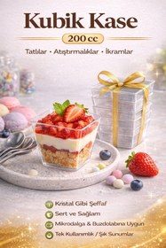 Resim Owersea 200cc 50Adet Kübik Prizma Mika Plastik Kase Şeffaf Kapaksız Sunum Kabı Tatlı & Meze Ve Salata Kasesi 