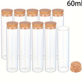 Resim 10 adet/set Cam Deney Tüpleri Ahşap Tıpa Kapaklarla - 60 ml | Ev, Farmasötik ve Laboratuvar Kullanımları için El Sanatları Depolama ve Düzenleme Kabı 