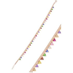 Resim Sogutlusilver Gümüş Rodyumlu Renkli Taşlı Gurmet Zincirli Piramit Halhal Gümüş 