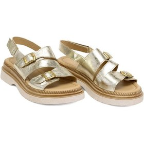 Resim Elit Vesta Kadın Hakiki Deri Düz Sandalet Altın Altın 