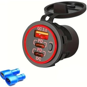 Resim Meridiangoods Üçlü Portlu Hızlı Araç Şarj Cihazı Type-c Pd 3.0 Qc 3.0 Düğmeli Kırmızı Işıklı Kablo Yok 