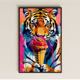 Resim Renkli Kaplan Ve Dondurma Tasarımlı Pop-art Şeffaf Pleksi Tablo 