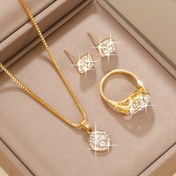 Resim 4 Parça Kadın Moda Kare Takı Seti - Minimalist Tarz, Cam Kakma, Alaşım Taban, Günlük Kıyafetler İçin Uygun, Öğretmenler Günü/Sezon Başlangıcı/Mezuniyet Sezonu için Mükemmel 