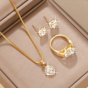 Resim 4 Parça Kadın Moda Kare Takı Seti - Minimalist Tarz, Cam Kakma, Alaşım Taban, Günlük Kıyafetler İçin Uygun, Öğretmenler Günü/Sezon Başlangıcı/Mezuniyet Sezonu için Mükemmel 