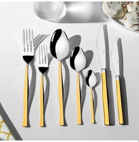 Resim Nehir Zarif Altın Sade 12 Kişilik 89 Parça Deri Kutulu Çatal Kaşık Bıçak Takımı Altın 