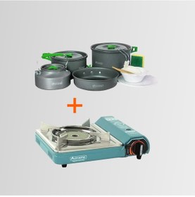 Resim Ck-508 Orcamp Seramik Kamp Ocak + Orcamp 1050 4'lü Yemek Kapları Çok Renkli 