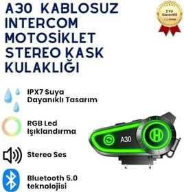 Resim A30 IPX7 Su Geçirmez RGB Wireless Interkom Motor Motosiklet Stereo Kask Kulaklığı 