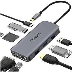 Resim Omars Type-C To 3*USB 3.0 HDMI RJ45 HDMI PD Micro SD/SD VGA Çoklayıcı Adaptör Omars