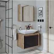 Resim ROOMART Tm7.2 Lavabolu Ahşap-antrasit Mdf 65 Cm Banyo Dolabı + Aynalı Banyo Üst Dolabı 