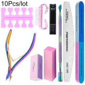 Resim 10 adet/lot Tırnak Sanatı 100/180 Tane Profesyonel Dosya, Tampon Sünger Blok Fırça, Tırnak Makası Kiti ile Tırnak Kenarı Kesici, İtici, Parmak Ayırıcı Manikür Seti UV Jel Oje Araçları 