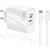 Resim Winex 65W Usbapd33W Q.C3.0 Type-C Lightning 1M Kablolu Şarj Aleti 