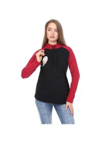 Resim Luvmabelly Myra4525 Bordo&siyah Parçalı Kapüşonlu Ve Cepli Emzirme Sweatshirt 