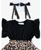 Resim Kız Bebek Leopar Kısa Kollu Fırfırlı Elbise Toka Takım Desenli-siyah Siyah 