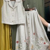 Resim Bayanlar Yaz Modası Zarif Yaka Nakışlı Düz Renk Polyester 95% Elastik 5% Takım 