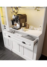 Resim Guneystore Armoni Black Midi Kahve Köşesi Sol Vitrinli Komple Mdf Beyaz 