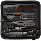 Resim 6,5 inç üç renkli profesyonel kuaför kesim seti, 8 parça saç kesme takımı, titanyum alaşım profesyonel kuaför aletleri, ev tipi veya profesyonel saç kesimi için 6,5 inç set 