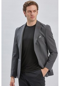 Resim İmza Koyu Antrasit Desenli Kırlangıç Yaka Likralı 6 Drop Slim Fit Dar Kesim Casual Ceket 1002240155-koyu Antrasit Koyu Antrasit 