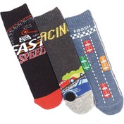 Resim MEM SOCKS 3'lü Yarış Temalı Kaydırmaz Çocuk Havlu Çorap 