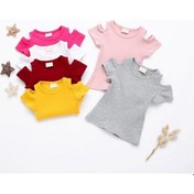 Resim Sarı Yaz Kız Bebek Şeker Renk Vidalı T-shirt Omuzu Açık Pamuklu Üstler Sarı 