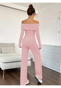 Resim Ge Ticaret Kadın Uzun Kollu Madonna Yaka Şardonlu Kaşkorse Tulum Pembe 