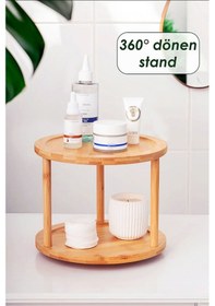 Resim Bambu 2 Katlı Dönen Baharatlık Standı Organizer Düzenleyici / Doğal / Bambu Kahverengi 