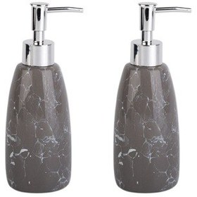 Resim Banyo Seti Mermer Desenli Gri Sıvı Sabunluk 2 Adet 8x8x17cm 300ml Gri 