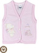 Resim Miniel Kız Bebek Tüllü Kız Ayıcık Nakışlı Organik Pamuklu 3-6-9 Ay Penye Bebek Yelek - Pembe 
