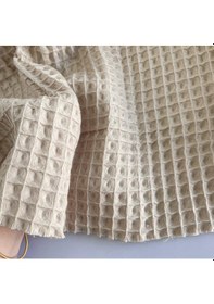 Resim Büyük Kareli Waffle Pike Bornozluk Kumaş 100% Pamuk Bw-05 Bej 