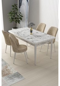 Resim Canisa Concept Nil Serisi 70x110 Sabit Mutfak Masası Takımı Beyaz Mermer Desen Masa 4 Krem Sandalye Masa Beyaz/sandalyeler Krem 