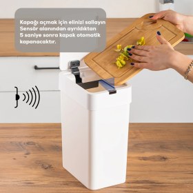 Resim Porsima Me-06 Hareket Sensörlü Sessiz Kapatma Çöp Kutusu Banyo Mutfak Çöp Kovası Kapaklı Banyo Çöp Kovası 9 lt 