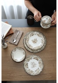 Resim Akayev Porselen Vintage Brown 24 Parça Yemek Takımı Kahverengi 