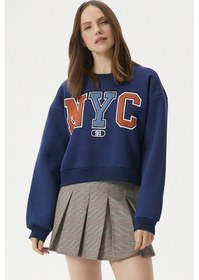 Resim Kadın Cool Lacivert Turuncu Şardonlu Sweatshirt Lacivert 